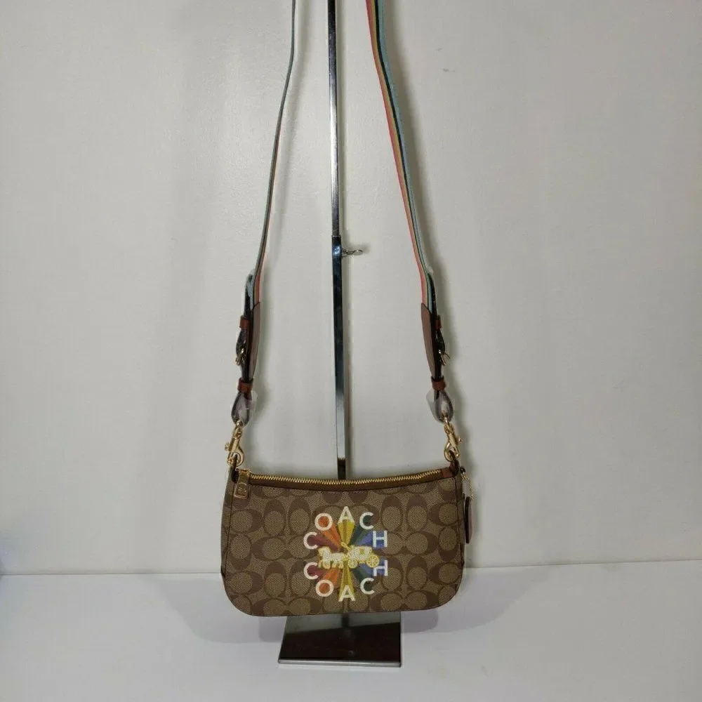 NWT COACH C6817 Jes Baguette In Signature Canvas With Coach Radial Rainbow Khaki